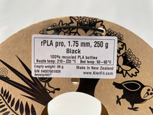 Load image into Gallery viewer, Black rPLA pro, 100% Recycled, 1.75mm, 250g - made from water bottles!
