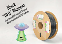 Load image into Gallery viewer, Black "UFO Filament" (prints like PLA), 100% Recycled 3D PRINTS, 1.75mm, 1kg