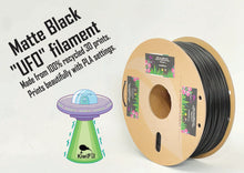 Load image into Gallery viewer, Matte Black "UFO Filament" (prints like PLA), 100% Recycled 3D PRINTS, 1.75mm, 1kg