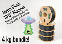 Load image into Gallery viewer, Matte Black "UFO Filament" (prints like PLA), 100% Recycled 3D PRINTS, 1.75mm, 4kg bundle